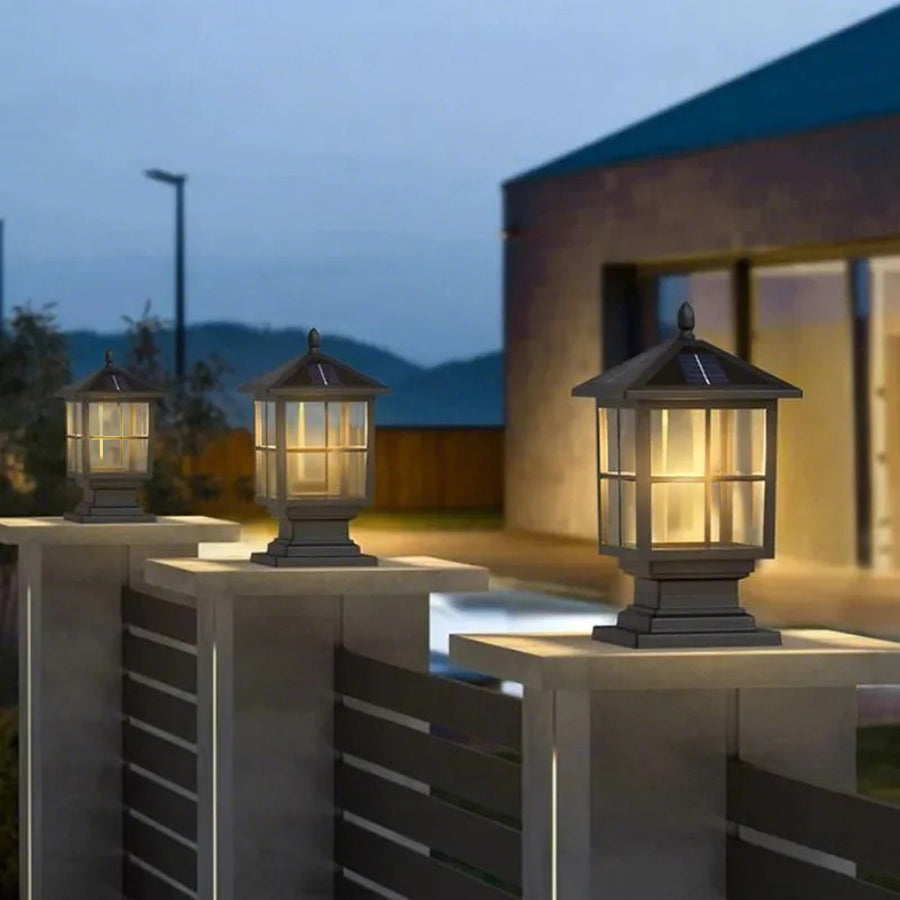 Square Outdoor Solar Pillar Light with Dual Power Option