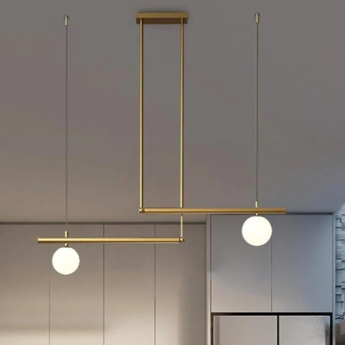 Linear Globe Pendant Light – Copper & Glass Modern Dining Lighting