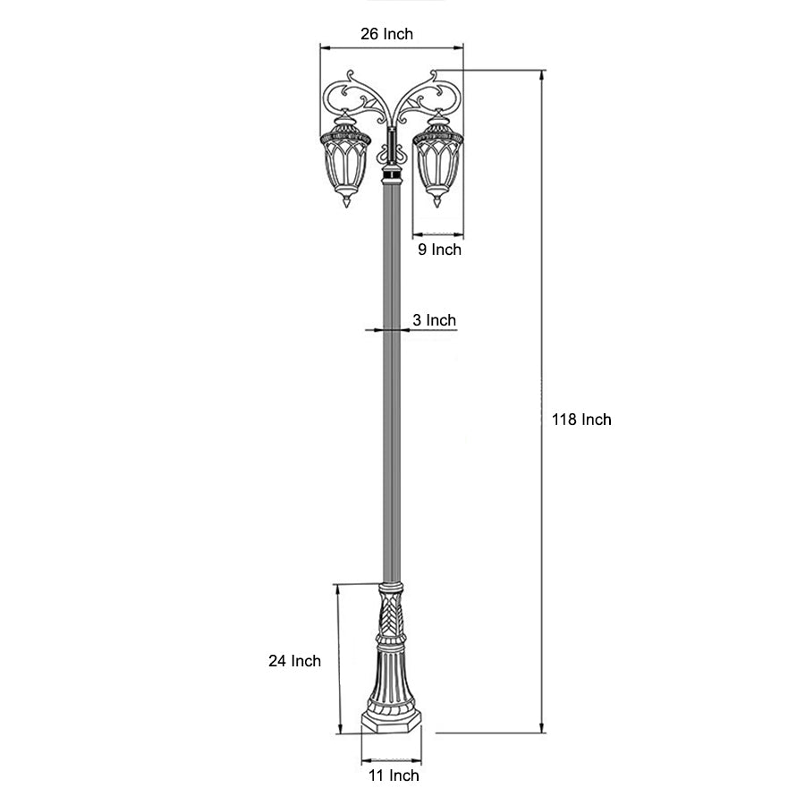 Dual-Head Outdoor LED Street Light | 118" Aluminum Post Lamp