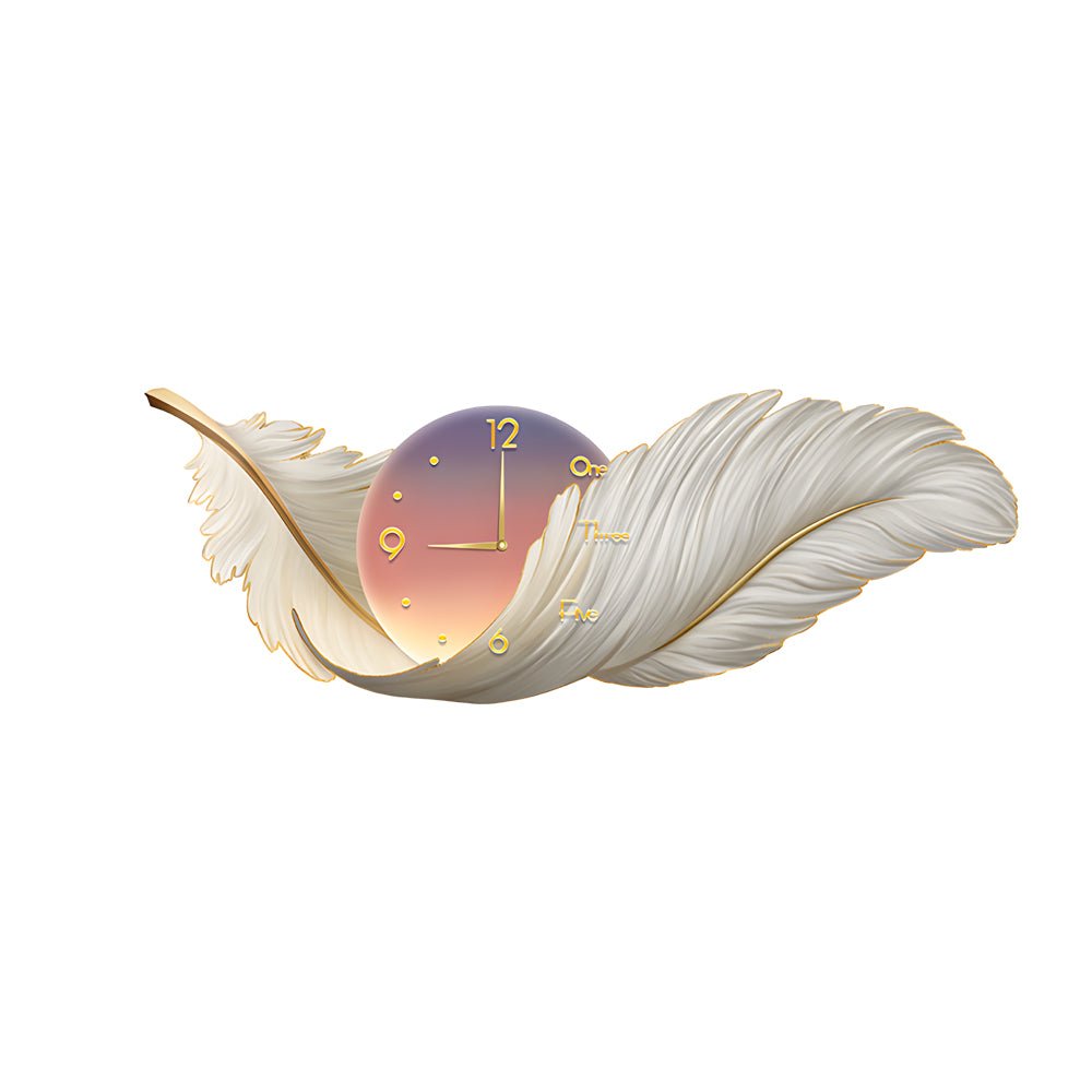 Modern Feather Art LED Wall Lamp with Built-In Clock