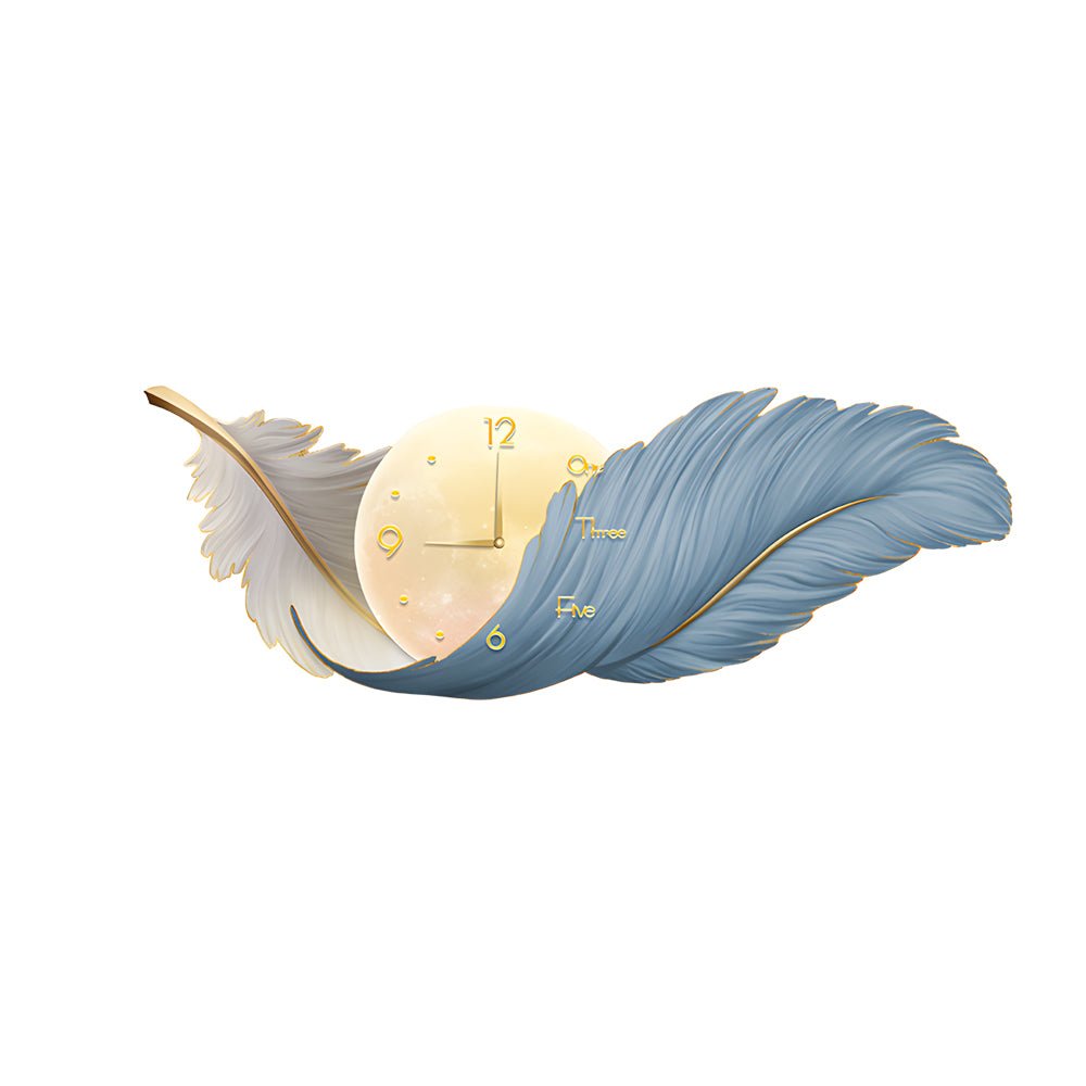 Modern Feather Art LED Wall Lamp with Built-In Clock