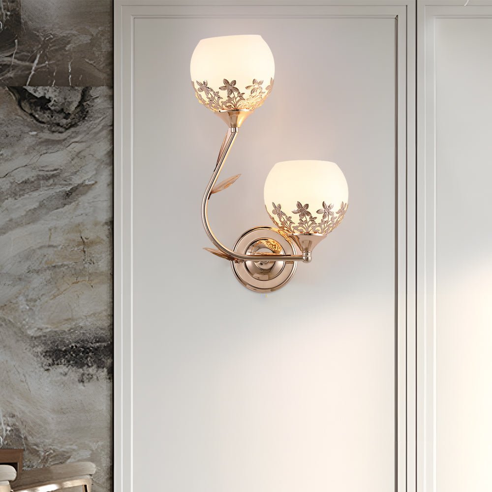 2-Light Glass Flower Wall Sconce - European Style Metal Frame
