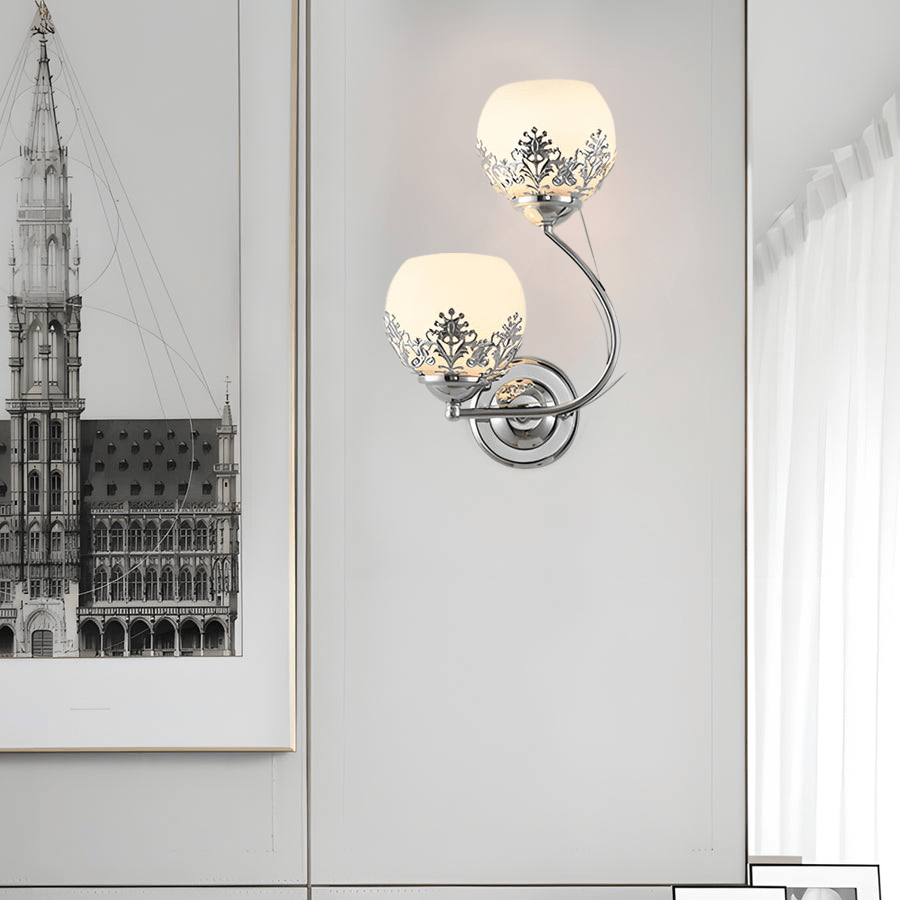 2-Light Glass Flower Wall Sconce - European Style Metal Frame