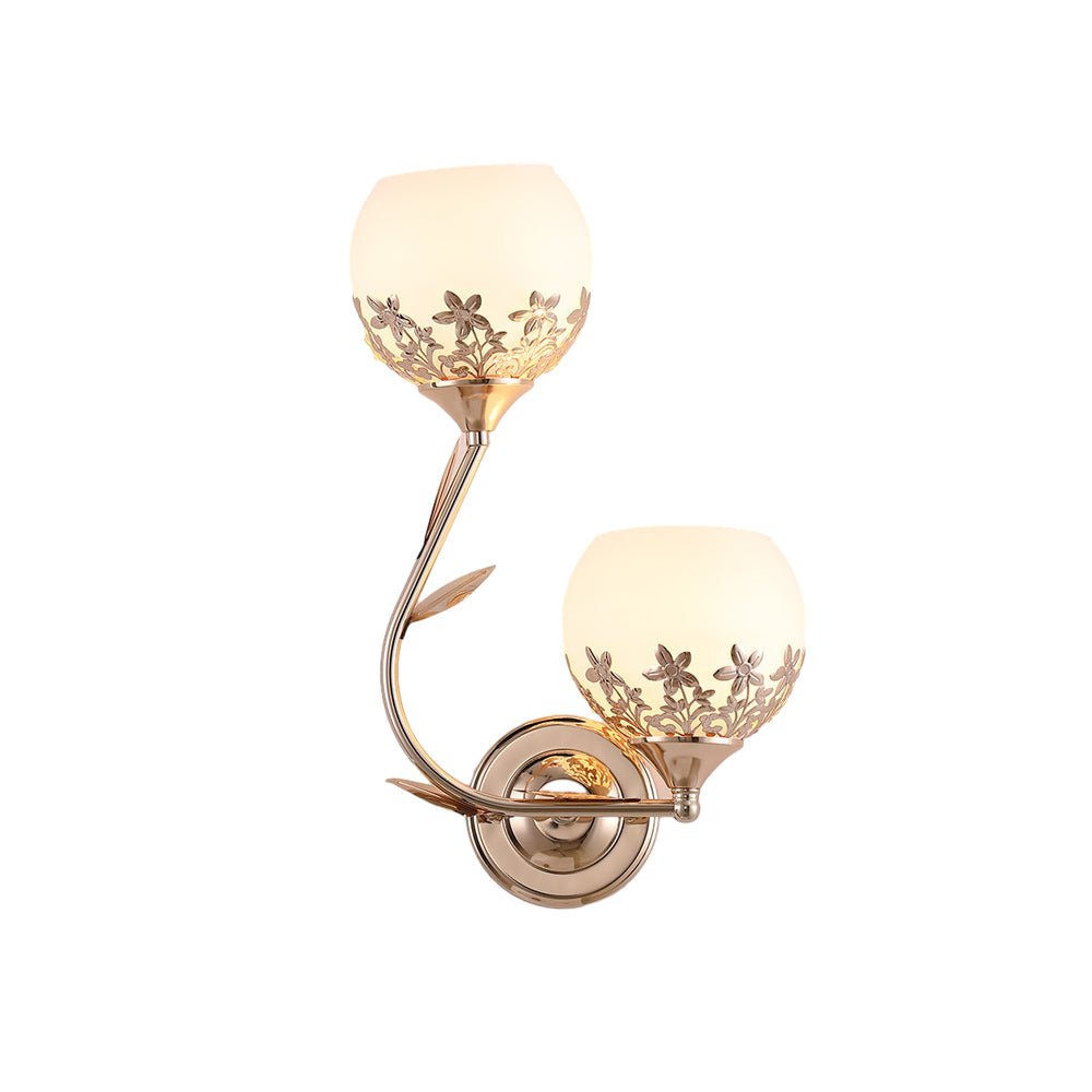 2-Light Glass Flower Wall Sconce - European Style Metal Frame