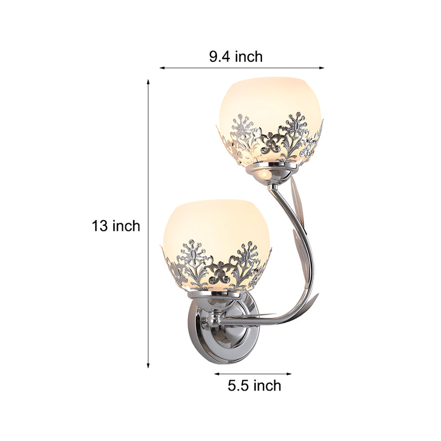 2-Light Glass Flower Wall Sconce - European Style Metal Frame