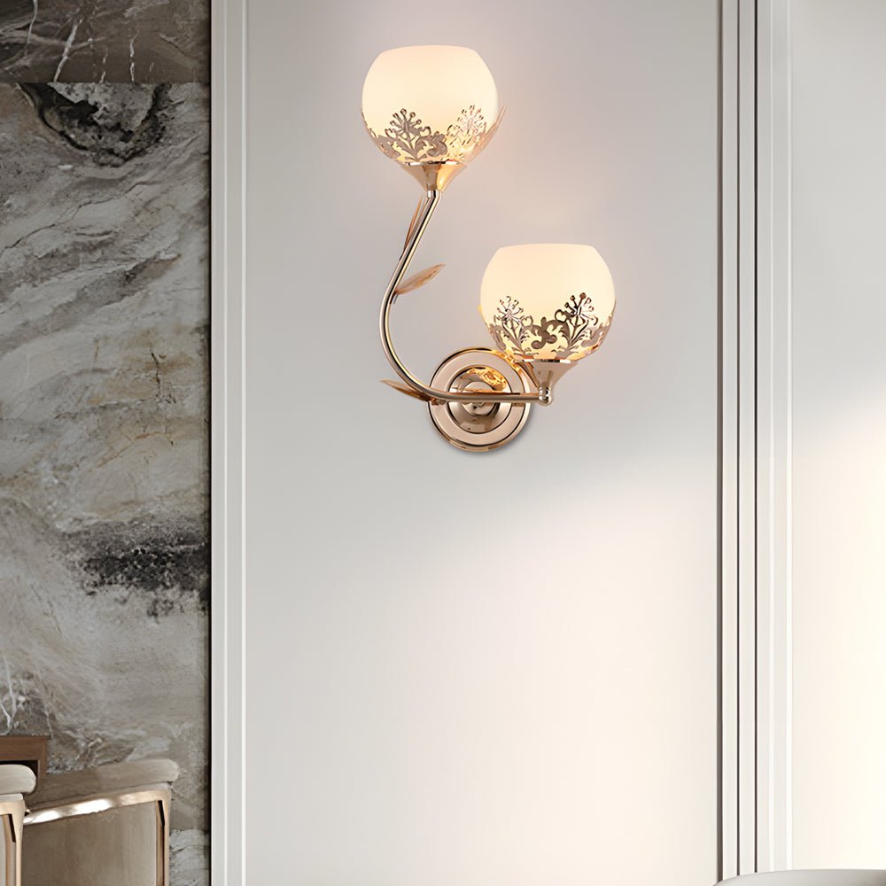 2-Light Glass Flower Wall Sconce - European Style Metal Frame