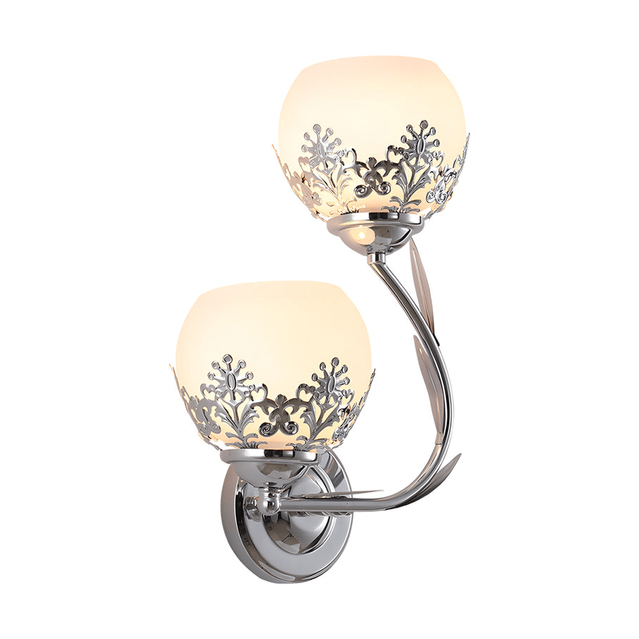2-Light Glass Flower Wall Sconce - European Style Metal Frame
