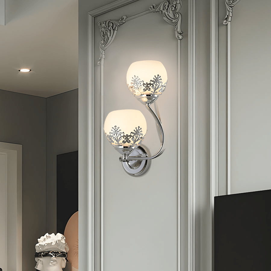 2-Light Glass Flower Wall Sconce - European Style Metal Frame