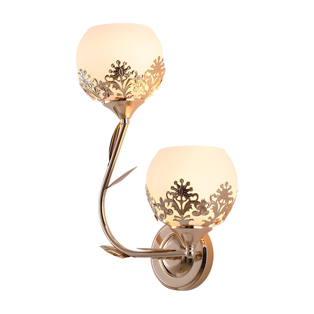 2-Light Glass Flower Wall Sconce - European Style Metal Frame