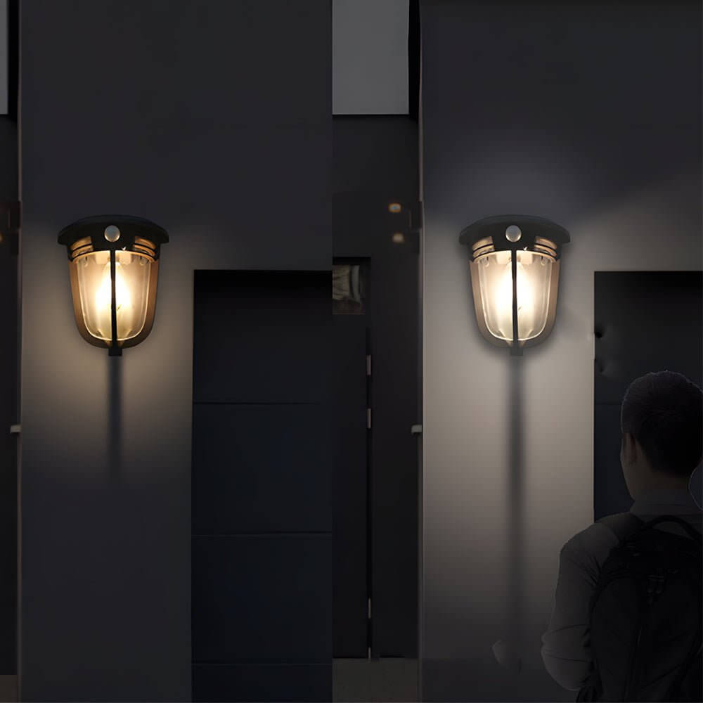 Solar Motion Sensor Outdoor Wall Light 2-Pack Black Modern