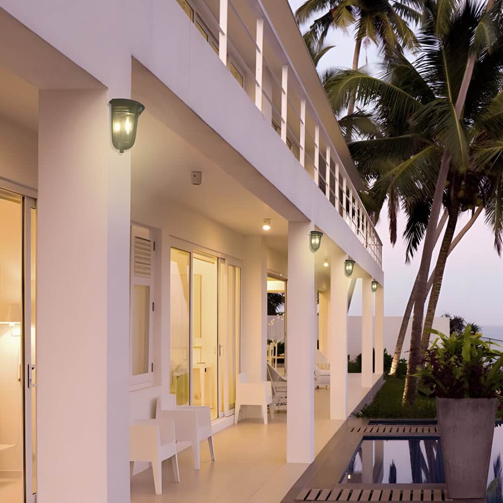 Solar Motion Sensor Outdoor Wall Light 2-Pack Black Modern