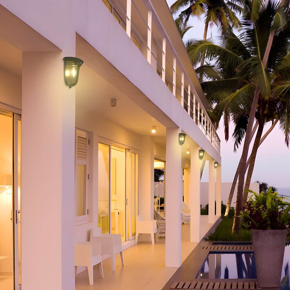 Solar Motion Sensor Outdoor Wall Light 2-Pack Black Modern