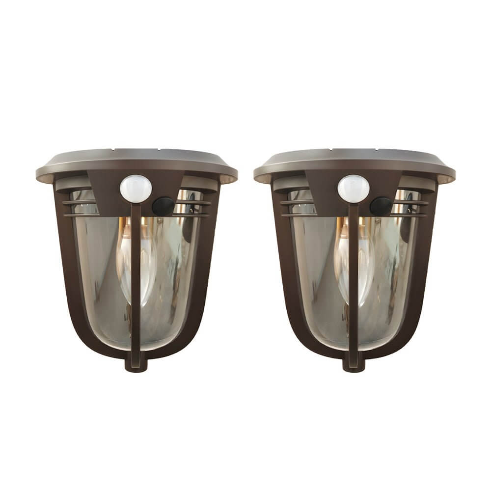 Solar Motion Sensor Outdoor Wall Light 2-Pack Black Modern
