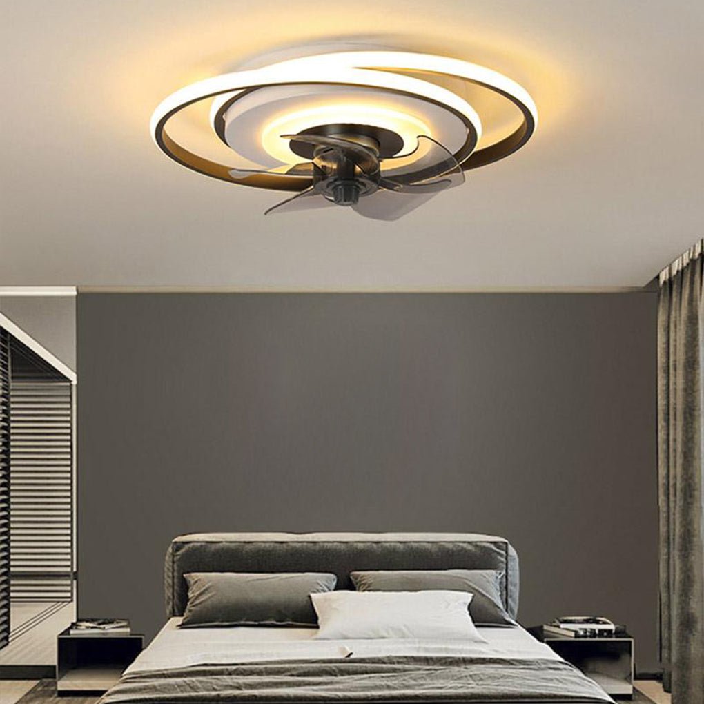 Dual Ring Ceiling Fan with LED Light & Remote - Flush Mount