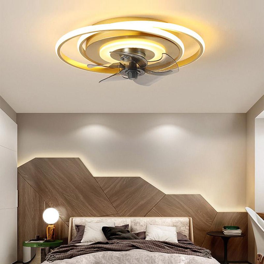 Dual Ring Ceiling Fan with LED Light & Remote - Flush Mount