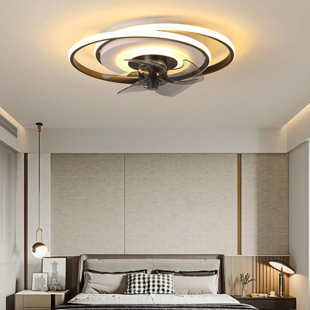 Dual Ring Ceiling Fan with LED Light & Remote - Flush Mount