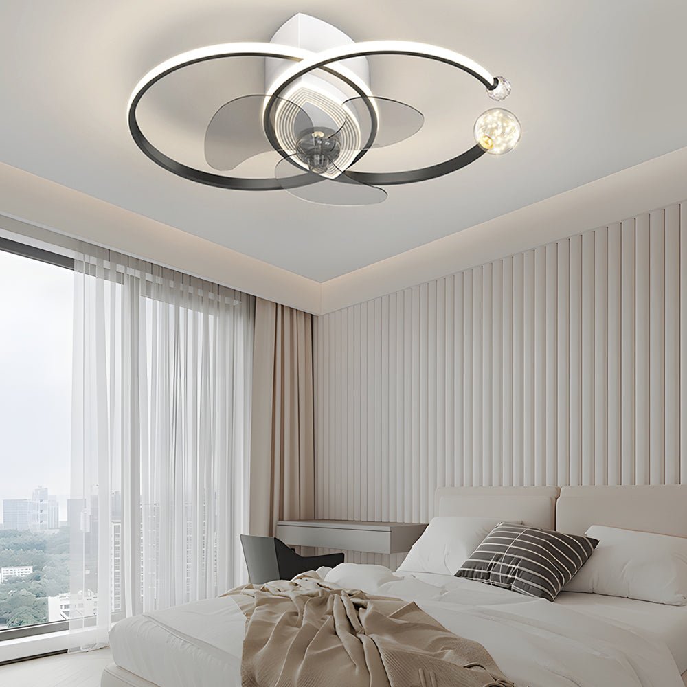 Modern Double Ring Ceiling Fan Light with Integrated LED