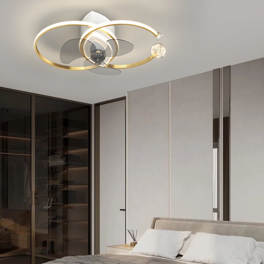 Modern Double Ring Ceiling Fan Light with Integrated LED