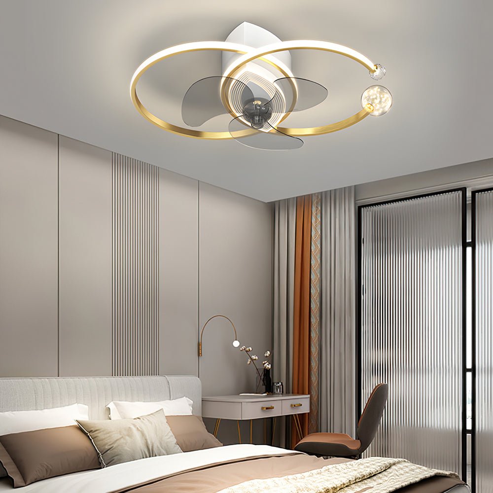 Modern Double Ring Ceiling Fan Light with Integrated LED