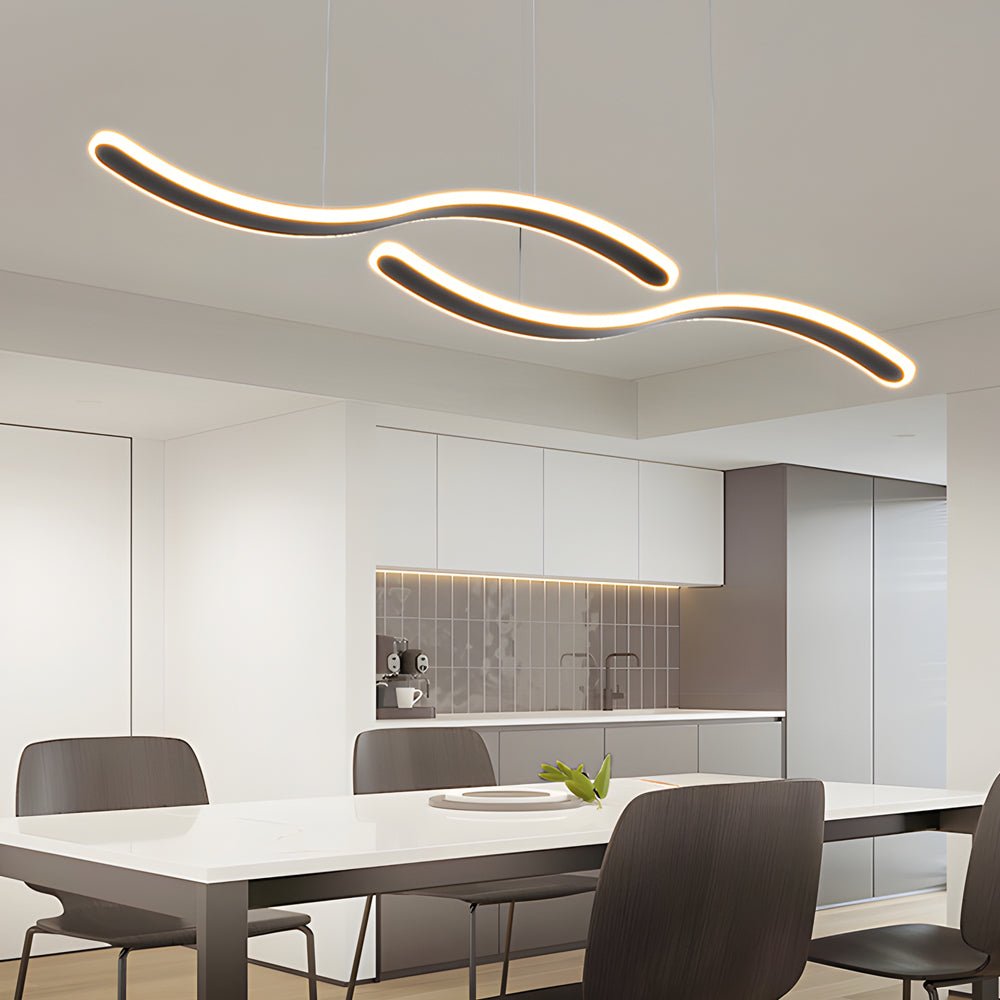 Modern Wave Pendant Light LED Dining Room Island 3-Step Dimming