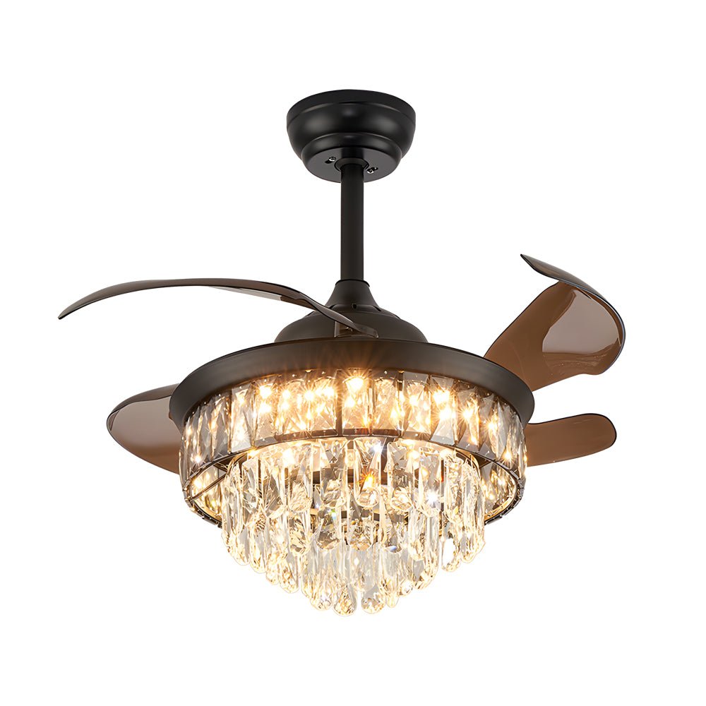 Crystal Retractable Ceiling Fan with LED Light - Modern Black