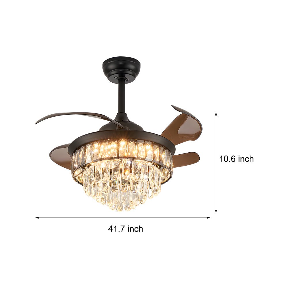 Crystal Retractable Ceiling Fan with LED Light - Modern Black