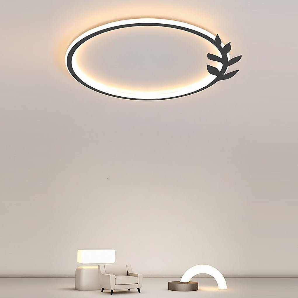 Modern Black Flush Mount LED Ceiling Light with Leaf Edge Design