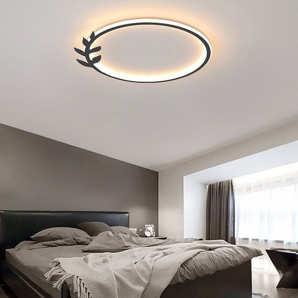 Modern Black Flush Mount LED Ceiling Light with Leaf Edge Design