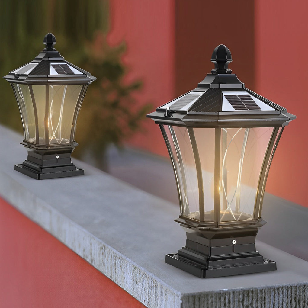 Modern Solar & Hardwired Outdoor Post Light - Aluminum & Glass