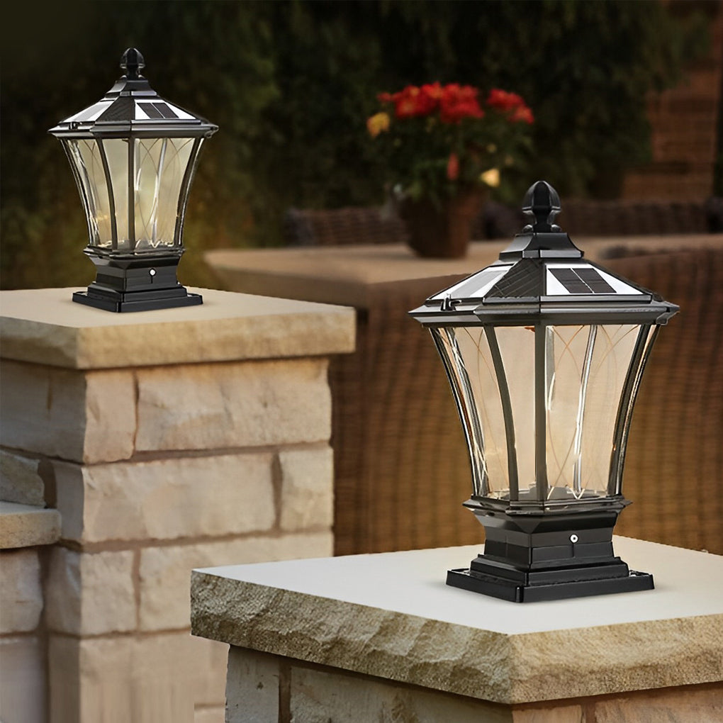 Modern Solar & Hardwired Outdoor Post Light - Aluminum & Glass