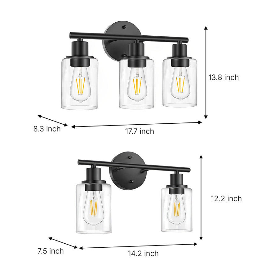 Industrial Glass Wall Sconce Plug-In Vanity Light 2/3-Light