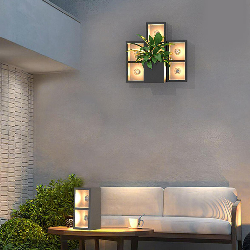 Waterproof Modern Black Wall Lamp with Integrated Flowerpot