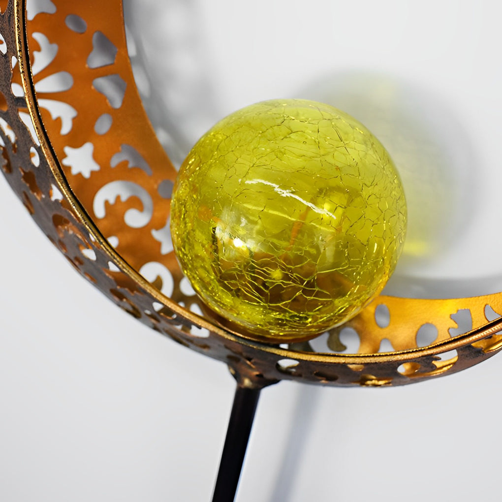 Solar Garden Stake Light with Hollow Iron Frame & Glass Globe