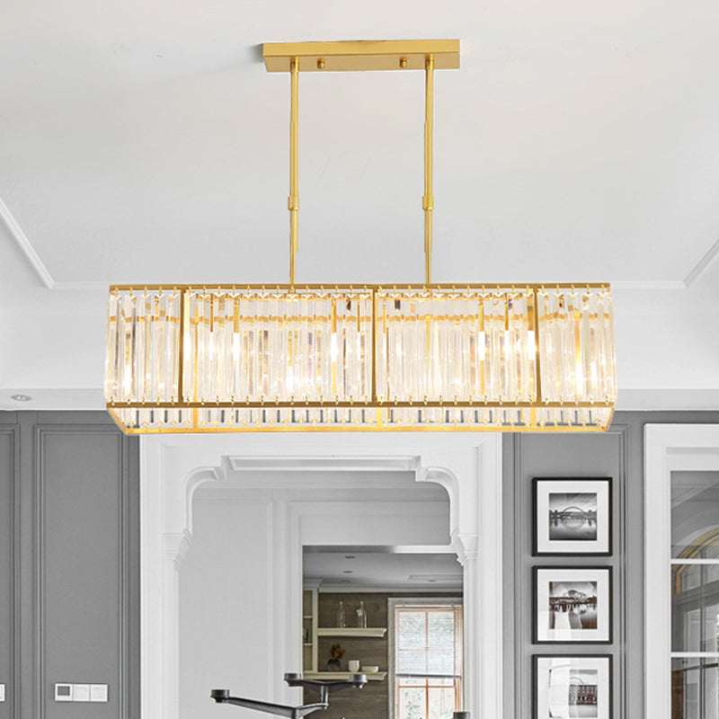 Rectangular Crystal Island Pendant Light - 4 Head Minimalist Design