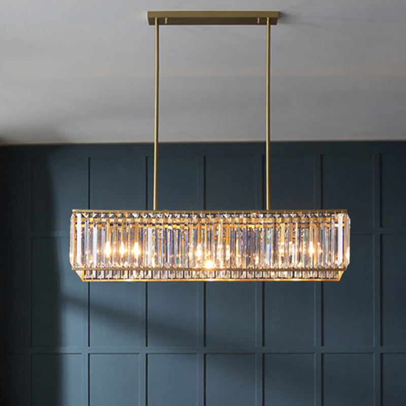 Rectangular Crystal Island Pendant Light - 4 Head Minimalist Design