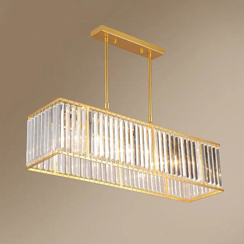 Rectangular Crystal Island Pendant Light - 4 Head Minimalist Design