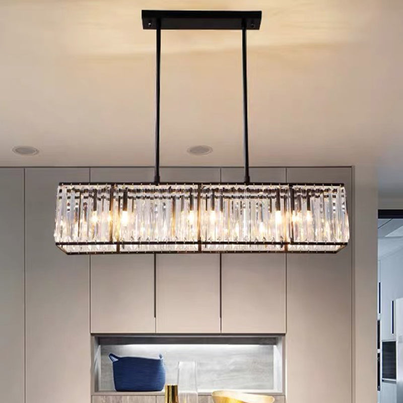 Rectangular Crystal Island Pendant Light - 4 Head Minimalist Design
