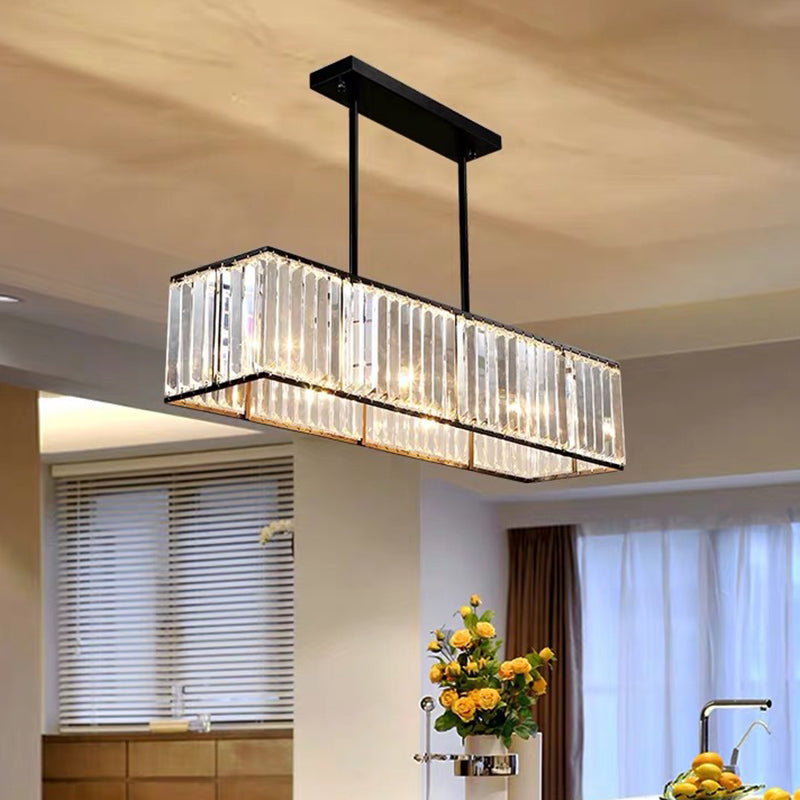Rectangular Crystal Island Pendant Light - 4 Head Minimalist Design
