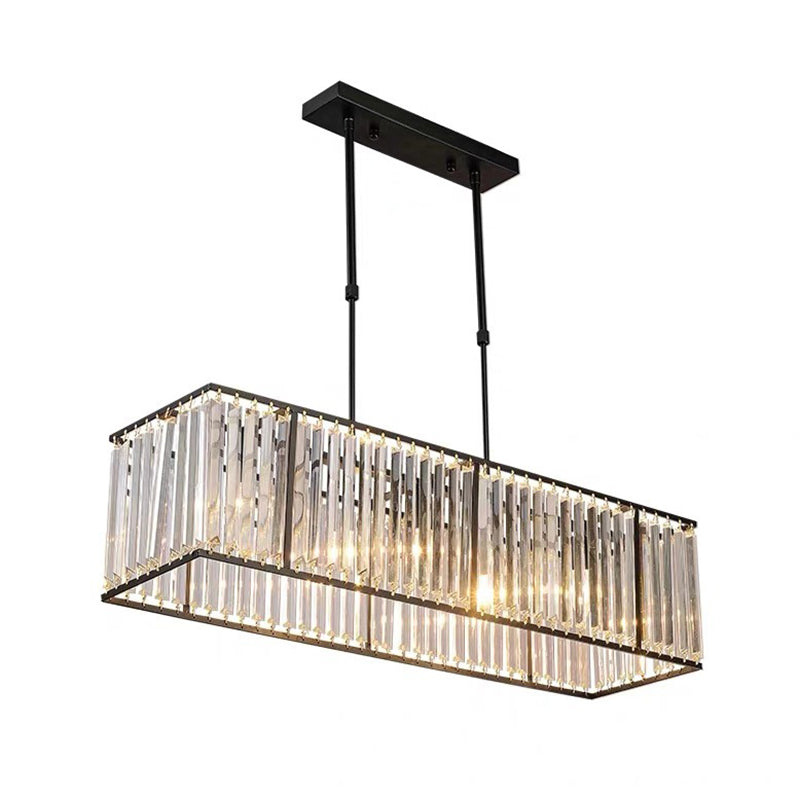 Rectangular Crystal Island Pendant Light - 4 Head Minimalist Design