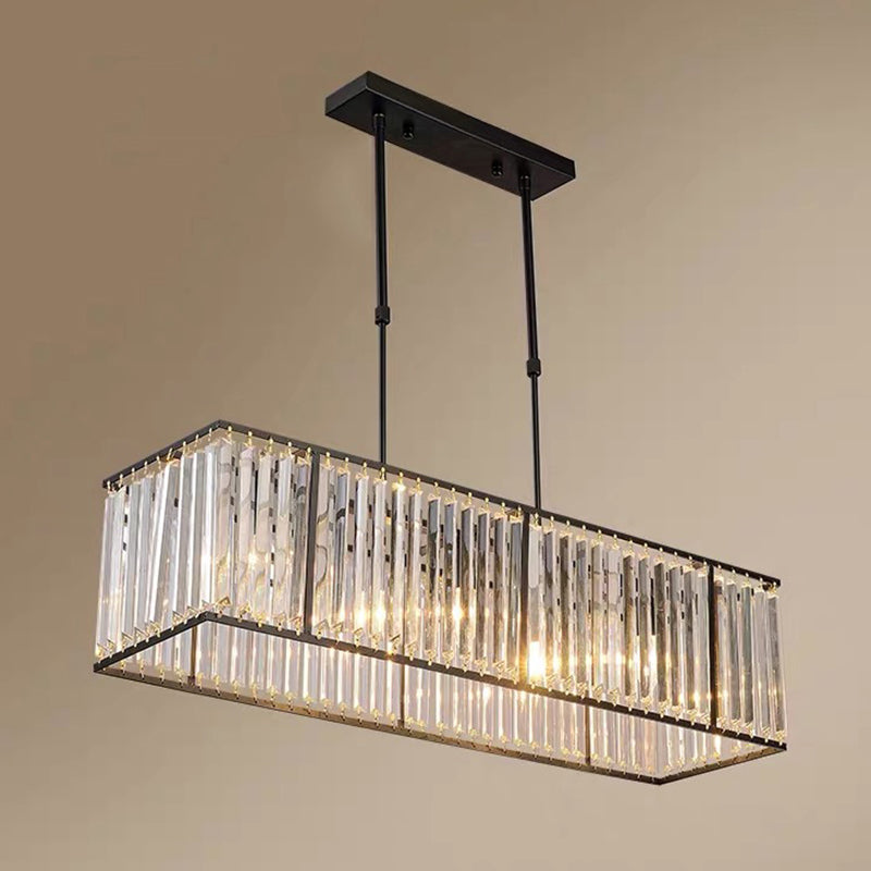 Rectangular Crystal Island Pendant Light - 4 Head Minimalist Design