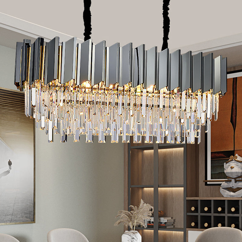 Black Crystal Oval Island Pendant Light - Modern Dining Room Fixture