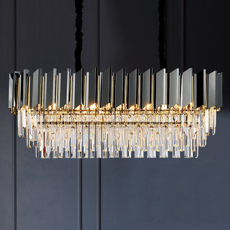Black Crystal Oval Island Pendant Light - Modern Dining Room Fixture