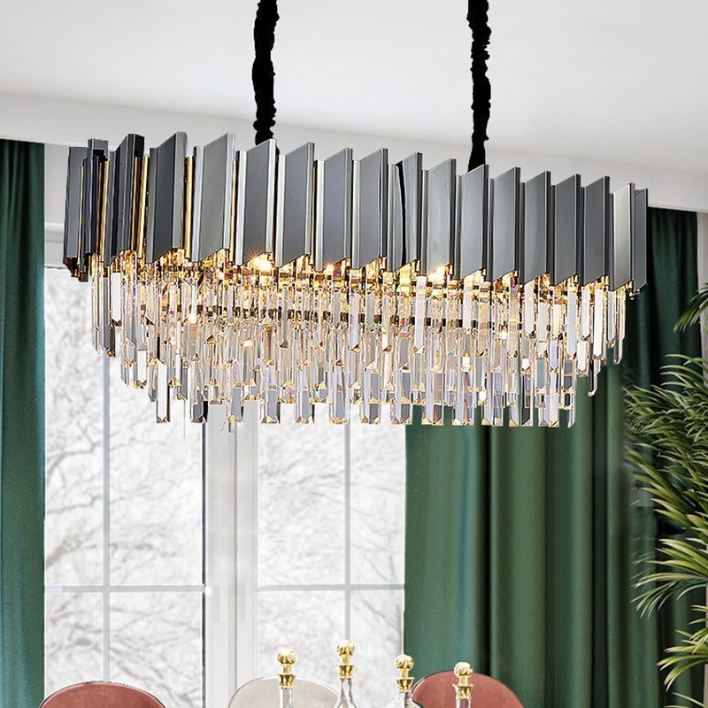 Black Crystal Oval Island Pendant Light - Modern Dining Room Fixture