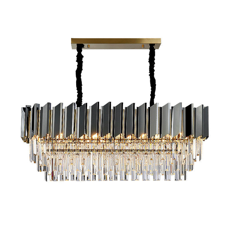 Black Crystal Oval Island Pendant Light - Modern Dining Room Fixture
