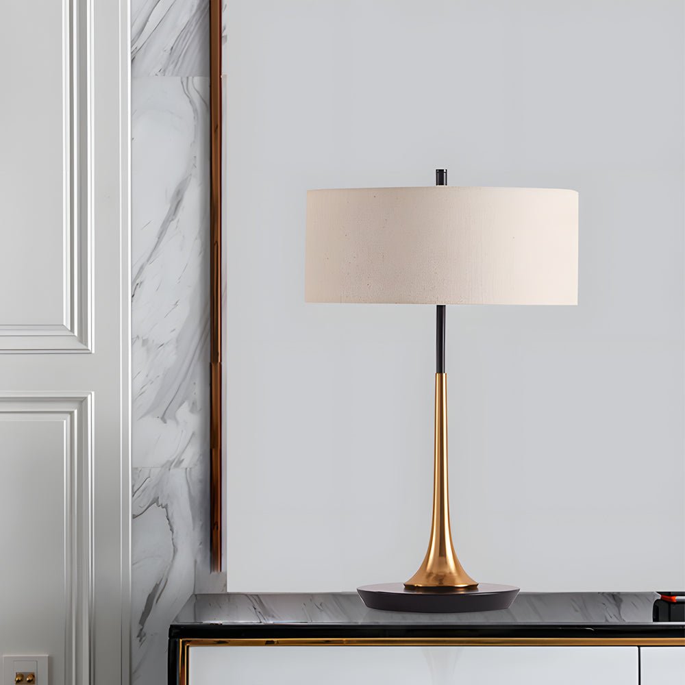 Modern Brass & Bronze Table Lamp with Linen Shade - 21.7 inch