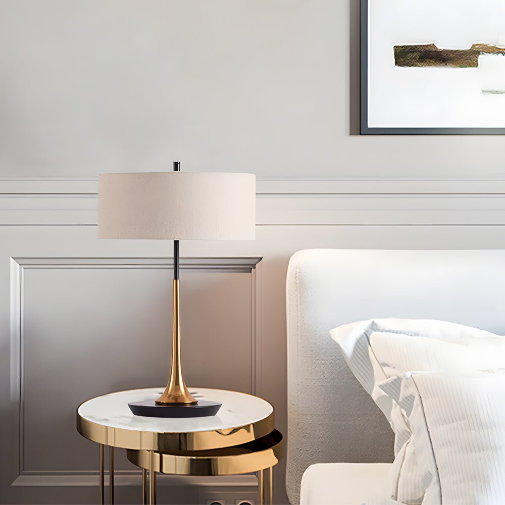 Modern Brass & Bronze Table Lamp with Linen Shade - 21.7 inch