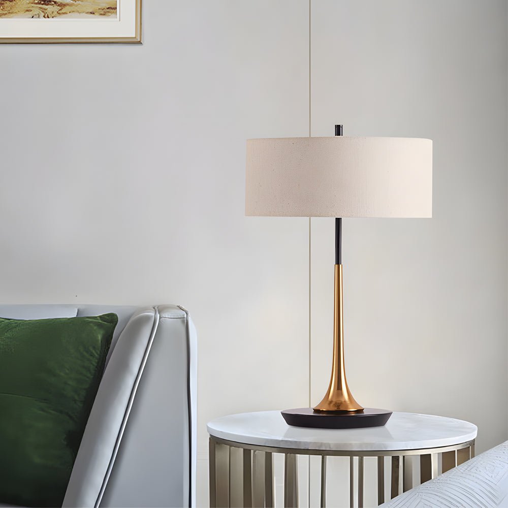 Modern Brass & Bronze Table Lamp with Linen Shade - 21.7 inch