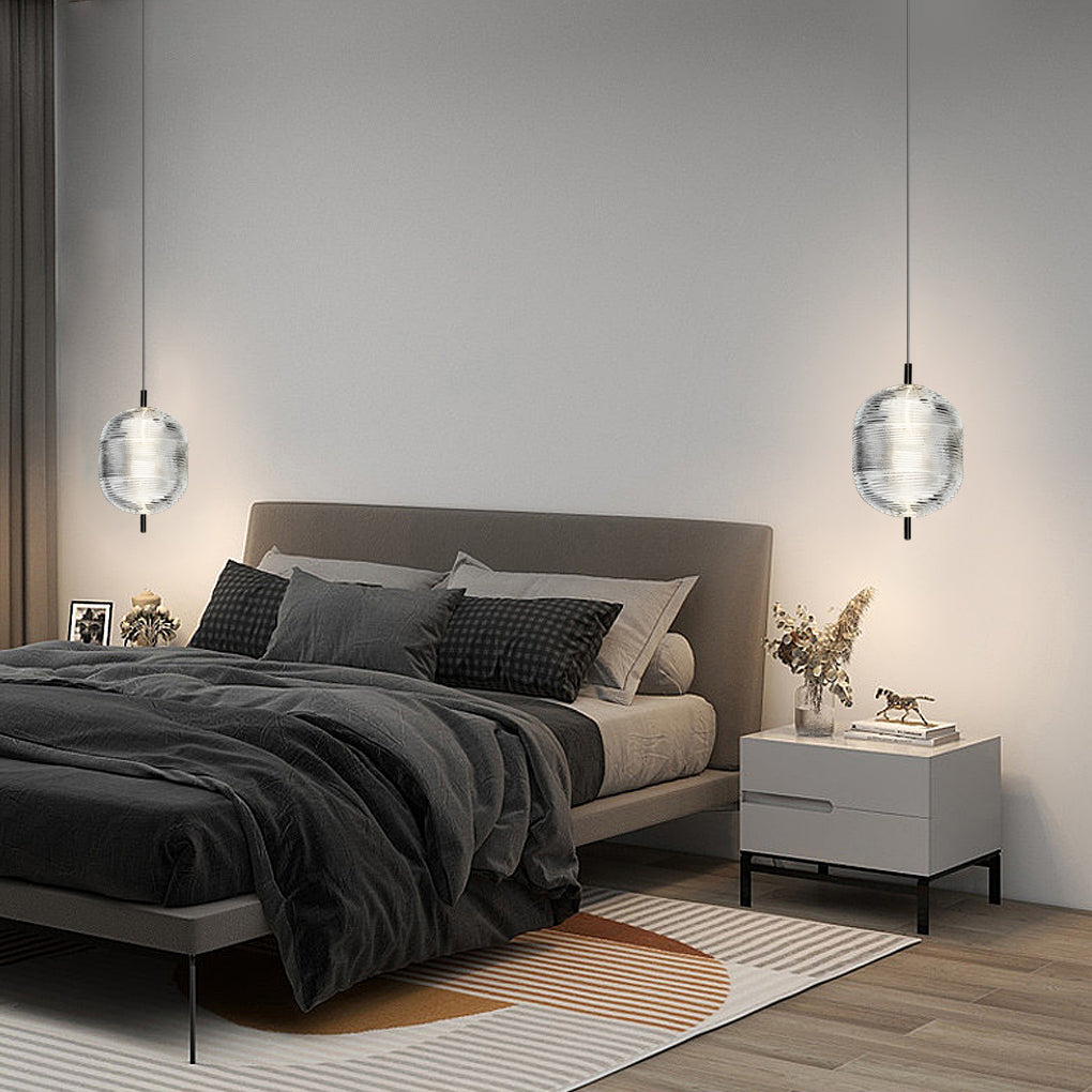 Modern Glass Shade LED Pendant Light – Iron Frame, Nordic Design
