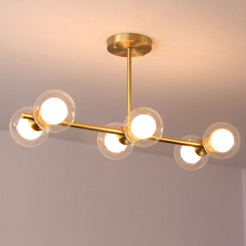 6-Light Postmodern Linear Island Pendant with Glass Ball Shades