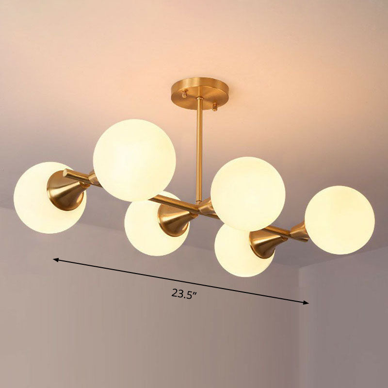 6-Light Postmodern Linear Island Pendant with Glass Ball Shades